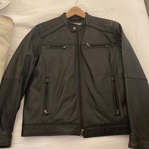 MK Mens Black Leather Jacket